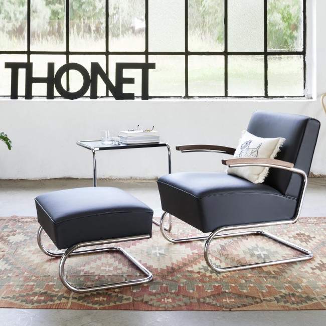 Thonet voetenbank Serie S 411 H Chroom Onderstel door Thonet Design Team 