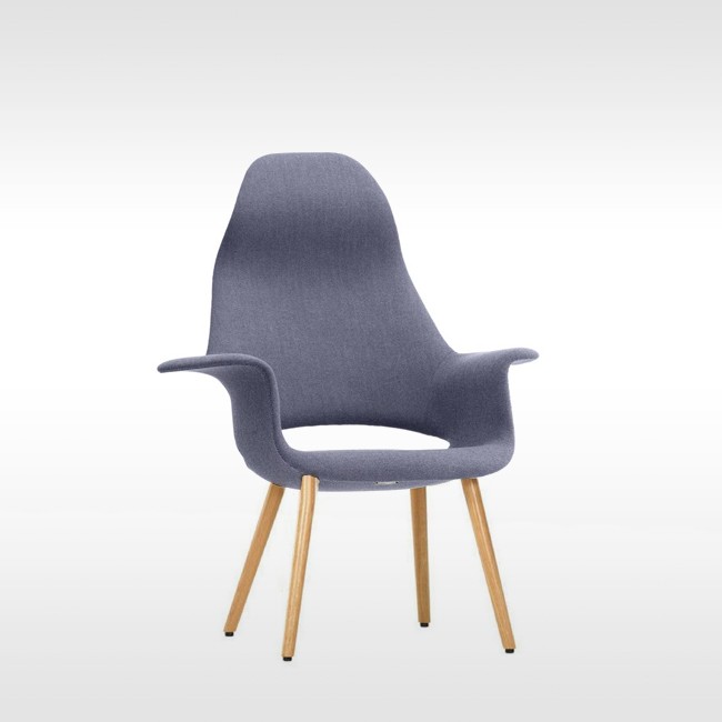 Vitra fauteuil Organic Highback Chair naturel onderstel door Charles Eames & Eero Saarinen