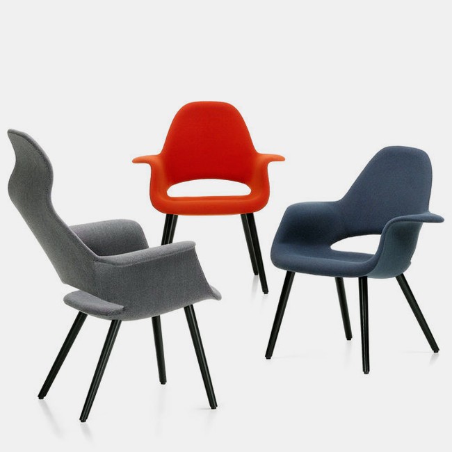 Vitra fauteuil Organic Highback Chair zwart onderstel door Charles Eames & Eero Saarinen