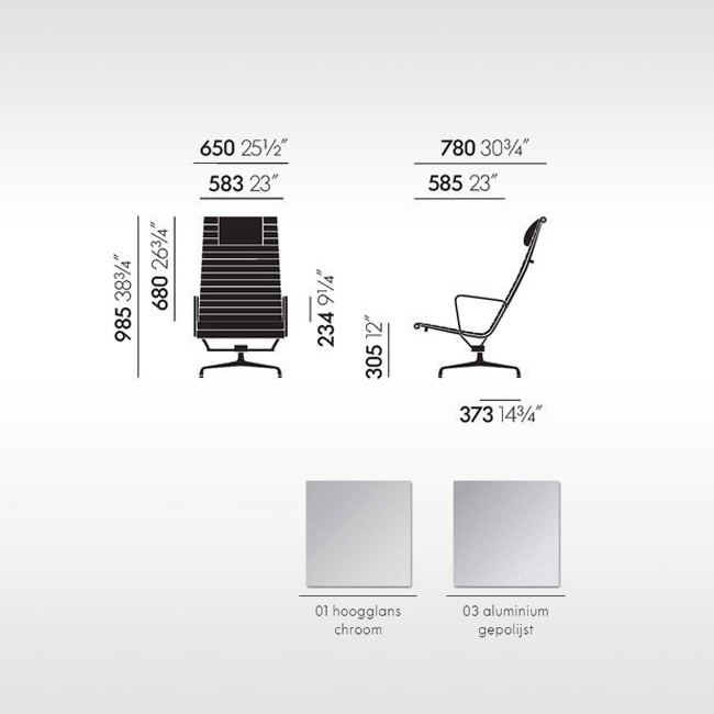 Vitra loungestoel Aluminium Chair EA 124 leer door Charles & Ray Eames