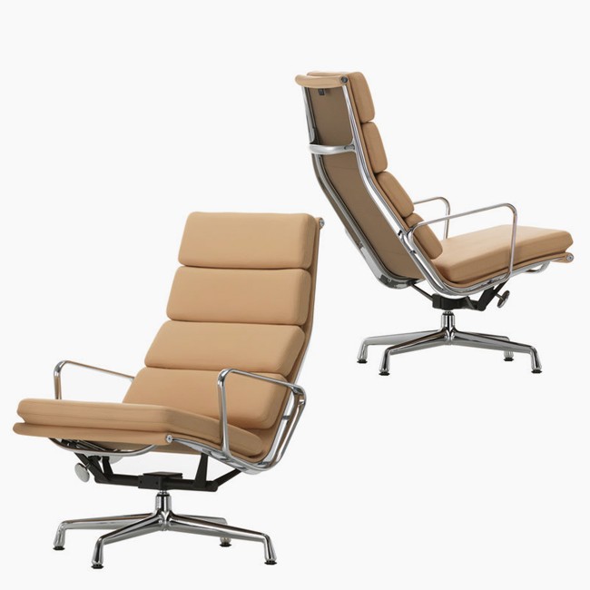 Vitra loungestoel Soft Pad Chair EA 222 Leder L20 door Charles & Ray Eames