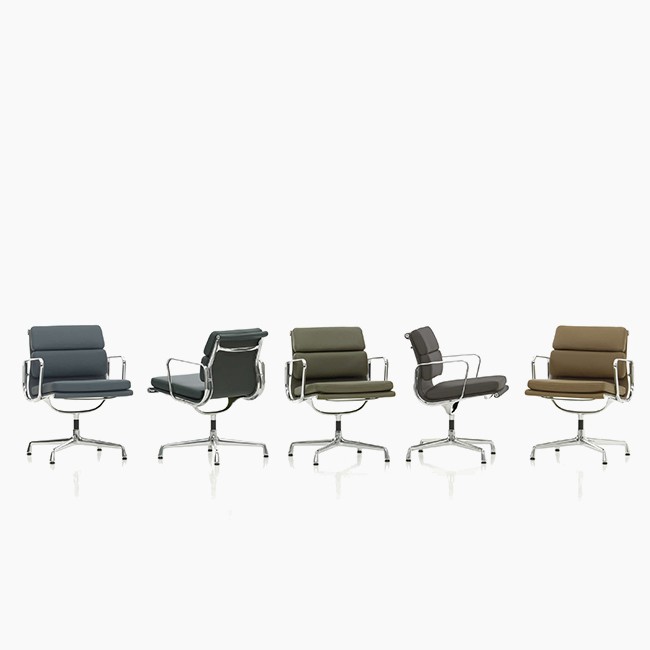Vitra stoel Soft Pad Chair EA 208 Premium Leder door Charles & Ray Eames