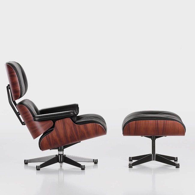 Vitra voetenbank Eames Lounge Chair Ottoman Santos Palisander (zwart onderstel) door Charles & Ray Eames