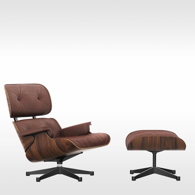 Vitra voetenbank Eames Lounge Chair Ottoman zwart gepigmenteerd noten (zwart onderstel) door Charles & Ray Eames