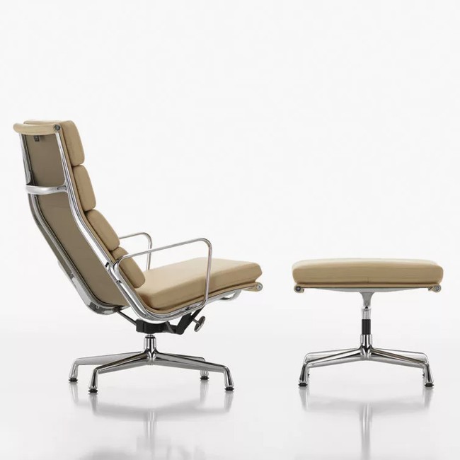 Vitra voetenbank Soft Pad Chair EA 223 Leder L20 door Charles & Ray Eames